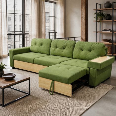Sofá chaise longue con almacenaje y USB terciopelo OKMYHOME (1/5)