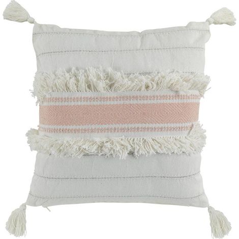 Coussin Déco à Pompons "Indira" 40x40cm Rose (1/3)