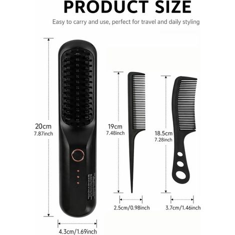 Brosse Lissante Chauffante Noir Mini Lisseur Voyage sans Fil 3 Températures Conception 3D Anti-Brûlure Peigne Chauffant Brosse Coiffante Cheveux Court Long (1/4)