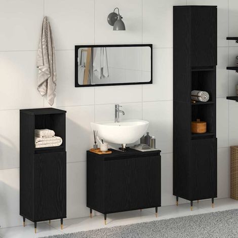 Badezimmermöbel-Set 3 pcs Schwarz Eichen-Optik 30 x 30 x 190 cm