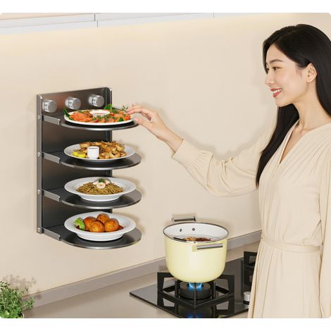 Étagère de préparation des aliments à quatre niveaux, pliable à ventouses, étagère de rangement murale, plateau de service (1/4)