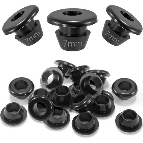 Lot de 50 passe-câbles en caoutchouc ID 7 mm Diamètre d'encastrement 9 mm Douille de câble étanche Noir Embouts en caoutchouc pour câbles Protection des câbles (1/5)