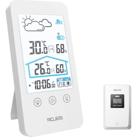Stazione meteorologica wireless con sensore esterno, termometro e igrometro per uso interno ed esterno. Schermo LCD a colori, calendario, previsioni del tempo, commutazione ℃/℉, memoria di temperatura