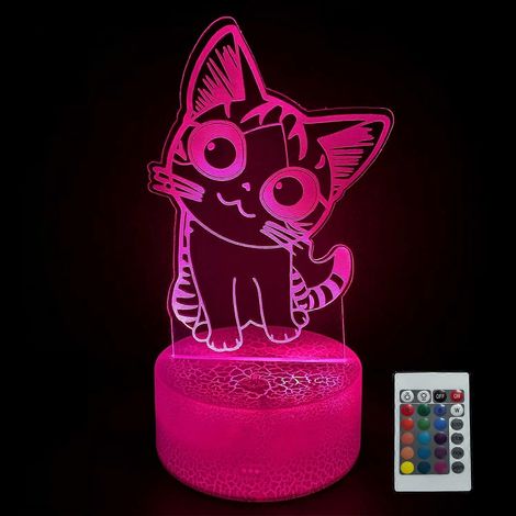 Niedliches Katzen-Nachtlicht mit 3D-Illusion, 16 Farben, Fernbedienung, Touch-Steuerung und USB-Anschluss – die perfekte Dekoration fürs Schlafzimmer