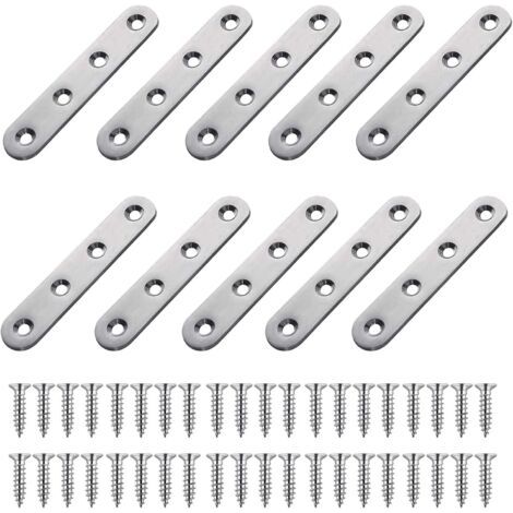 10 Pièces Equerre Plate Fixation Inox, Plaques Renfort en Acier Inoxydable, 76x16mm Pattes D'assemblage, Pattes D'assemblage Perforée Plates Metal, pour Connexion Bois Meubles