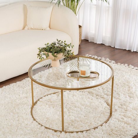 Couchtisch Moena, Runde Form, Tischplatte Glas, Farbe Transparent, 80x80x43h cm Gold (1/5)