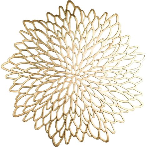 4er-Set goldene Vinyl-Tischsets, runde Tischsets mit Blumenmuster, Dekoration für Weihnachten, Erntedankfest, Partys und Hochzeiten