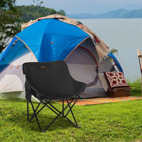 Klappbarer Campingstuhl mit Tragetasche und ultraleichter, kompakter Seitentasche, schwarz