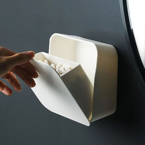 Porte-coton-tige mural sans poinçon pour salle de bain Support de rangement pour papier toilette Boîte de rangement en coton cosmétique avec couvercle anti-poussière