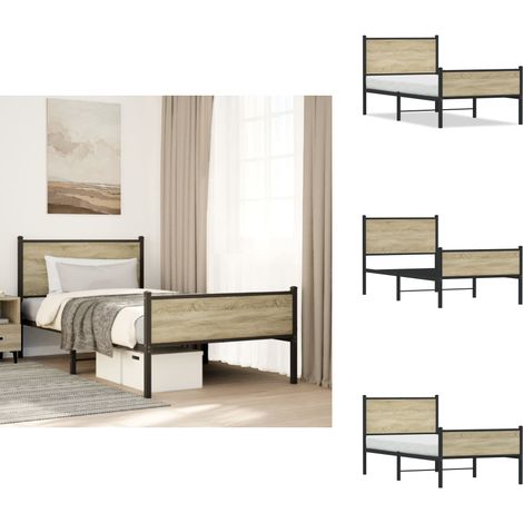 The Living Store Metallbett ohne Matratze Sonoma-Eiche 100x190 cm - Metallbettgestell (1/5)