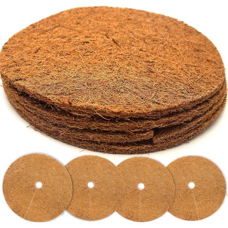 Disque de Coco Protection pour Plantes Rond 40cm Diamètre Contre l'Humidité, Le Gel, l'hiver, Disque de Paillage en Coco pour Plantes en Pot, Lot de 4 Tapis (1/5)
