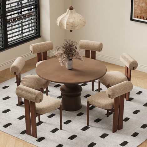 Lot de 6 chaises de Salle à Manger Modernes, chaises rembourrées avec Pieds en Bois et Dossier cylindrique Design, pour Salle à Manger, Cuisine, Restaurant – Pieds Brun foncé, Camel (1/5)