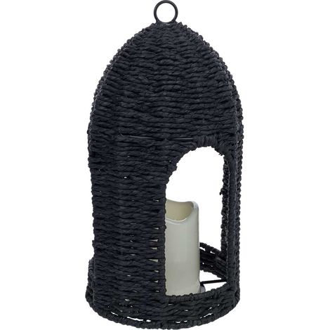 Farol de papel negro con vela led D16.5x30/32.5h cm (1/5)