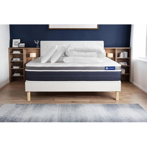 Pacchetto letto completo - Materasso 140x190cm + Box spring con doghe (in kit) + 2 cuscini + Piumino - Actiflex Confort (1/5)