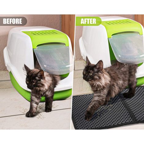 Tapis Litière Chat Double Couche Pliable 60x42cm, Non Toxique EVA avec 12mm Grand Trou en Forme de Diamant, Tapis de Toilette Chat Imperméable Antidérapant, Facile à Nettoyer(noir) MNS (1/4)