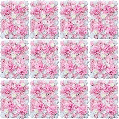 Wandpaneel aus künstlichen Seidenblumen (12-teilig), ideal zur Dekoration von Hochzeiten, Fotoshootings, Wohnungen, Gärten und Partys (60 x 40 cm)