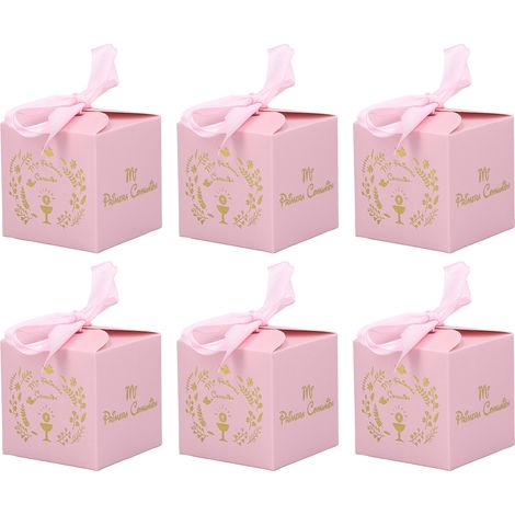 Lot de 50 petites boîtes à dragées décoratives en papier, sans danger, pour fêtes et mariages (rose). (1/5)
