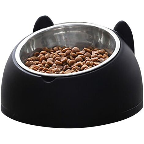 Gamelle pour animaux (eau et nourriture) en acier inoxydable, amovible et antidérapante, en forme de dessin animé, pour chiens et chats, noire. (1/5)