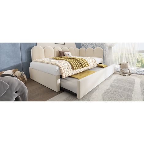 MEUBLIV Polsterbett mit Ausziehbett 90x200 cm Beige Samt, ohne Matratze (1/5)