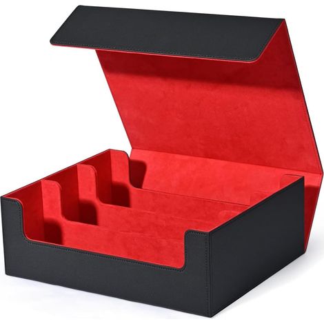 Boîte de rangement pour cartes à collectionner, fermeture magnétique, porte-cartes avec chargement latéral, noir et rouge, (1/5)