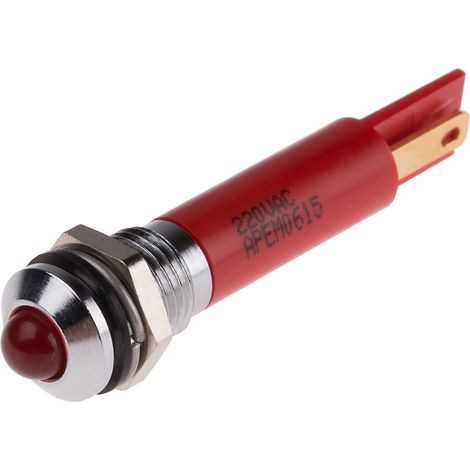 Voyant LED lumineux Rouge RS PRO, dia. 8mm, 220V c.a., IP67 ( Prix pour 1 ) (1/2)