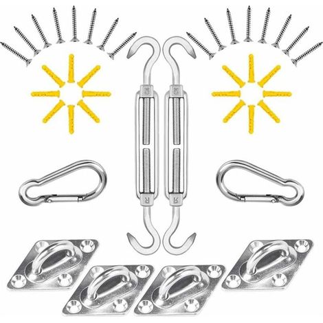 Fixation Voile D'ombrage,Mât de Fixation pour Voile D'ombrage 40Pcs,Kit de Fixation Inoxydable Voile D'ombrage,Kit de Montage Fixations pour Voile D'ombrage Triangulaire,Voile D'ombrage Rectangulaire (1/4)