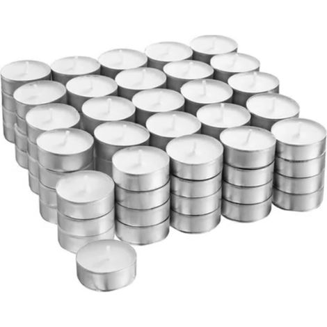 Lot de 100 mini bougies chauffe-plat blanches sans parfum, 4 heures de combustion sans fumée ni coulure, idéales pour les mariages. (1/5)