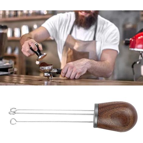 Kaffeepulverspender mit Nadelform, Holzgriff, Kaffeerührer, Dosierwerkzeug (Deckel aus Walnussholz mit silbernem Deckel) (1/5)