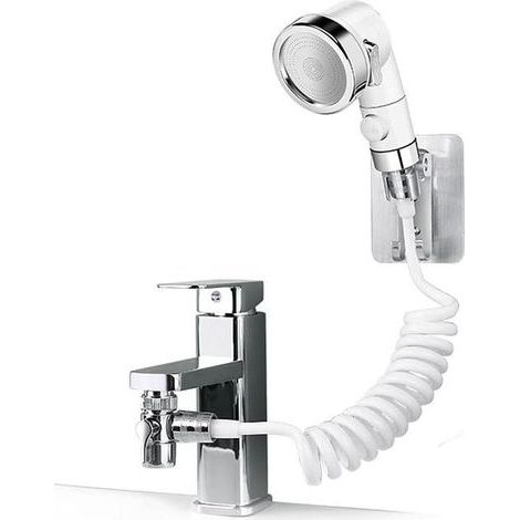 Pommeau de douche sans impact, ensemble de douche réglable pour robinet de salle de bain - douchette avec connecteur rapide, tuyau détachable (1/5)