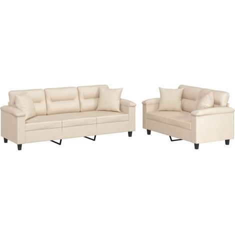 Ensemble de Canapé Sofas 2 pcs avec coussins Beige Tissu microfibre (1/5)