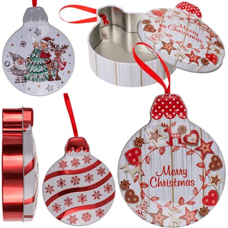 Boîte en métal pour cadeau, boule décorative Père Noël Bonhomme de neige (1/5)
