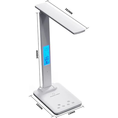 Lampe de bureau LED (blanche) avec chargeur sans fil et port USB, variation tactile de l'intensité, respectueuse des yeux. (1/5)