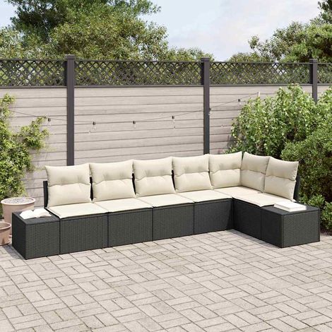 Conjunto de sofá de jardín 6 pcs Negro y crema ratán sintético vidaXL (1/5)