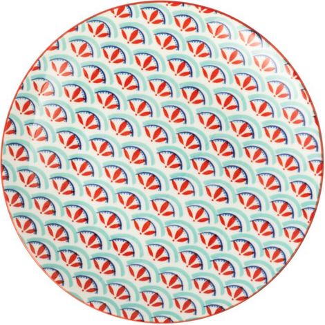 Mikasa green and blue geometric stoneware side plate, patterned 18cm plate for starters, side dishes, desserts and snacks, multi-purpose decorative dinnerware