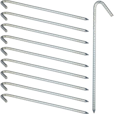 40 x XL Bodenanker im Set, extrem stabile Erdanker, Zeltzubehör, extra lang, 39 cm, Erdnägel Stahl verzinkt, silber