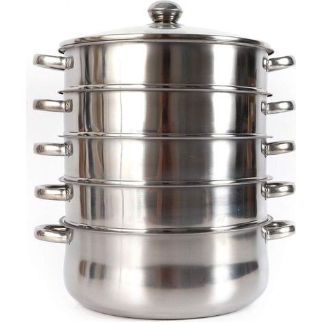 Cuiseur vapeur à 5 niveaux en acier inoxydable, marmite vapeur, pot de cuisson, Mantovarka, ensemble cuiseur vapeur avec poignées en métal (Diamètre : 28 cm) (1/5)