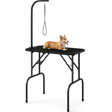 Mesa de peluquería canina 80,5 x 46 x 76,5 cm con brazos regulables y bandeja metálica negra antideslizante 200014054