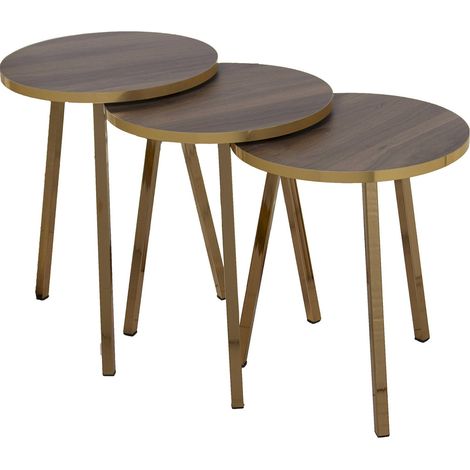 Table gigogne élégance noyer et touches dorées - Noyer satiné avec finitions dorées (1/5)
