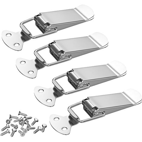 Lot de 4 fermetures à cliquet en acier inoxydable de 56 mm avec vis, 16 pièces, fermeture à levier, fermeture de caisse, serrure à capuchon pour boîte à outils, tiroir, coffre, boîte (1/5)