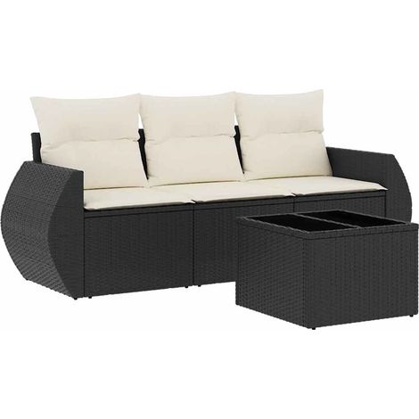 Maison Exclusive - Set Divani da Giardino 4 pz con Cuscini Nero in Polyrattan (1/3)