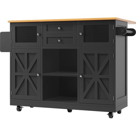 Mobile Kücheninsel mit klappbarer Platte 140 x 40 x 93,5 cm schwarz MDF und Metall (1/5)