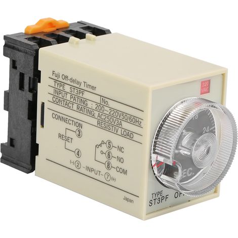 Zeitverzögerungsrelais mit 0 bis 30 Sekunden Verzögerung und Sockel, 220 V AC, ST3PF
