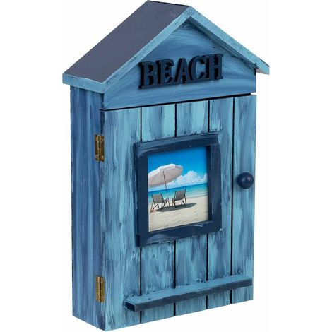 Caja de llaves de madera azul 20x8x30h cm