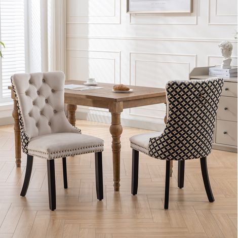 Pack de 2 sillas de comedor 65x50x95 cm terciopelo beige/negro, respaldo capitoné - MEUBLIV (1/5)