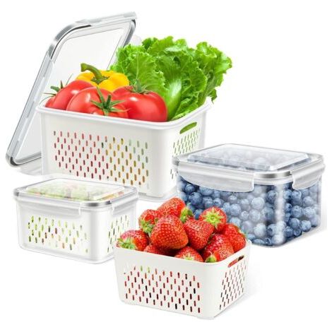 Lot de 3 boîtes de rangement hermétiques pour réfrigérateur - Empilables - Réutilisables - Pour légumes et fruits - Avec couvercles (1/5)