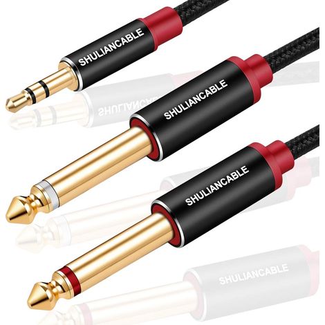 Câble Audio 3.5mm vers Double 6.35mm, 6.35 Mâle vers 3.5 Mâle Mono Y Splitter Jack Câble pour Haut-parleurs, Table de Mixage, etc. (1M) (1/5)