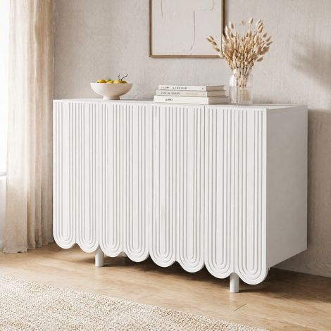 Aparador 4 puertas con estantes interiores y bisagras amortiguadas, MDF blanco DESVIAE (1/5)