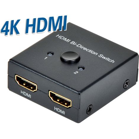 Hdmi 4k bidirectional splitter / switch for connecting two hdmi sources to one display or one hdmi source to two displays.