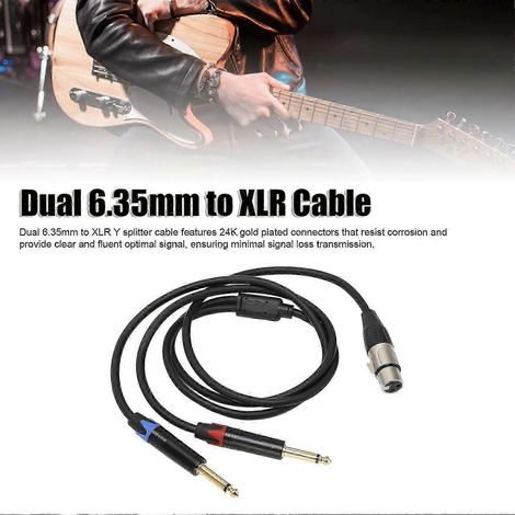 Câble double jack 6,35 mm mâle vers XLR femelle, connecteurs plaqués or 24 carats, adaptateur convertisseur/répartiteur en Y double jack 6,35 mm vers XLR, 1 m / 3,3 pi (1/5)