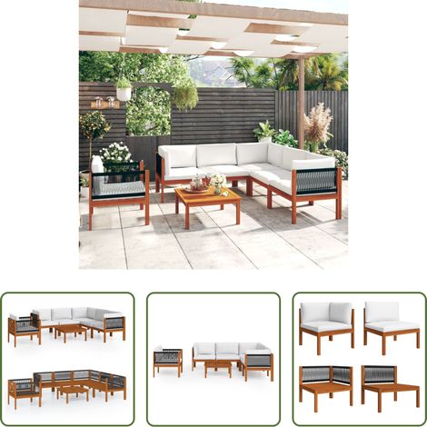 vidaXL Akazienholz - 7-tlg. Garten-Lounge-Set mit Kissen Cremefarbenes Holz Akazie & Seil (1/5)